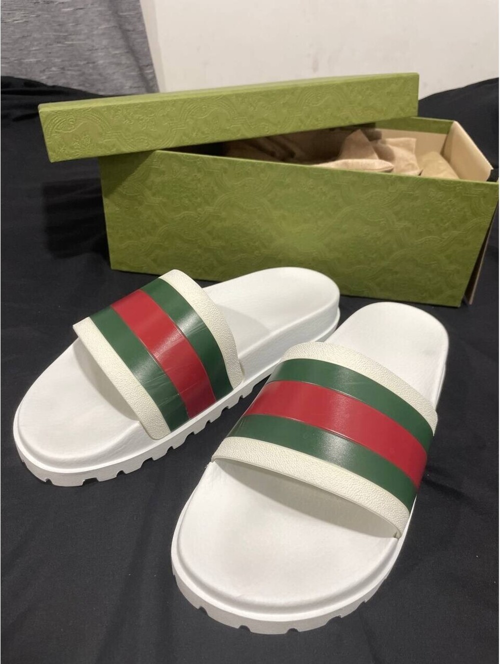 Genuine Gucci Web White Rubber Mens Sandal Flip Flops US Size 11G
